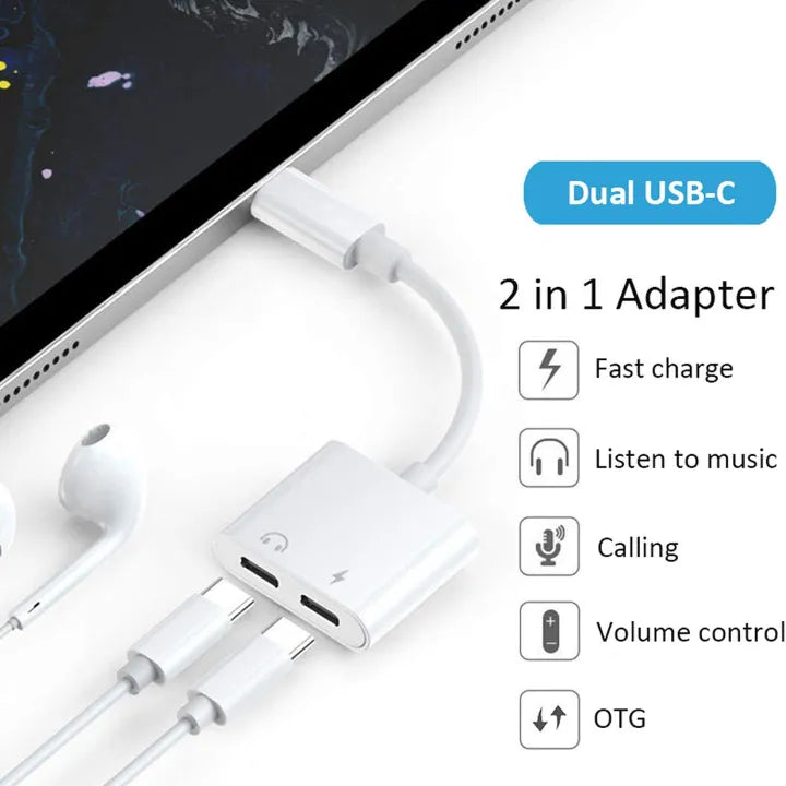 2-in-1 Dual Type -C Adapter – Charge & Listen Simultaneously