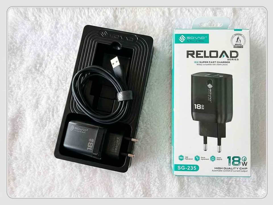18W SOVO SG-235 18W Fast Charger with USB Cable | Quick Charge Adapter | Android Fast Charging 𝙆𝙞𝙩