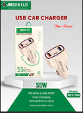 Moden Kate 55W PD Car Charger – Dual USB Fast Charging Adapter (MCC-048)