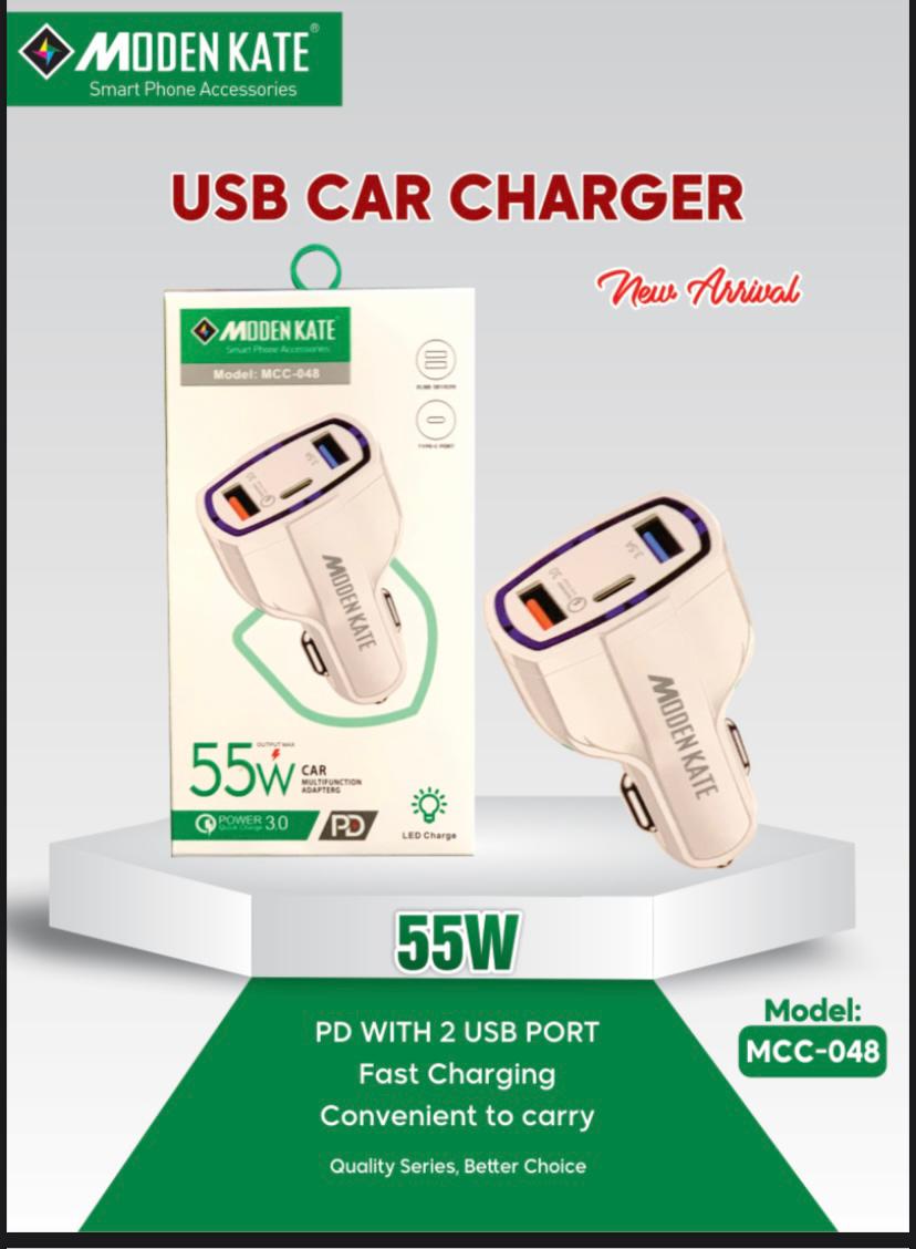 Moden Kate 55W PD Car Charger – Dual USB Fast Charging Adapter (MCC-048)