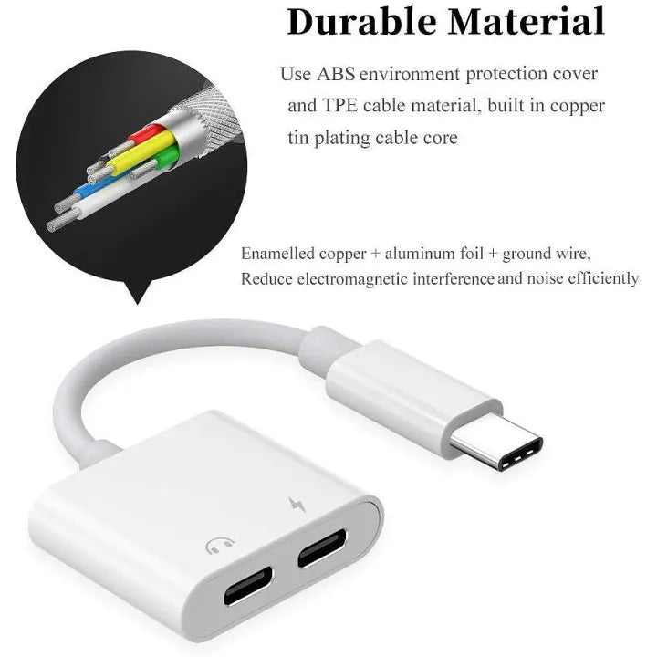 2-in-1 Dual Type -C Adapter – Charge & Listen Simultaneously