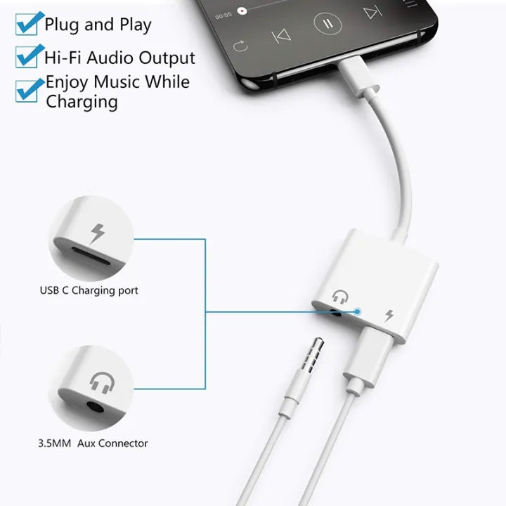 2-in-1 Dual Type -C Adapter – Charge & Listen Simultaneously